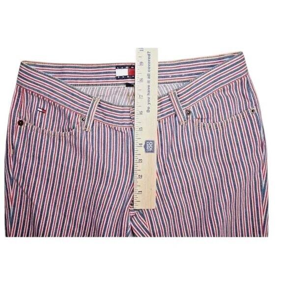 Vintage Tommy Jeans Red White Blue Striped Flare Pants Size 3 Y2K 90s Retro USA - Picture 15 of 16